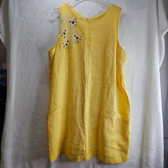 Salma Butter Yellow Shorts Romper 100% Linen Embroidery Flowers Sleeveless XL - Picture 1 of 14